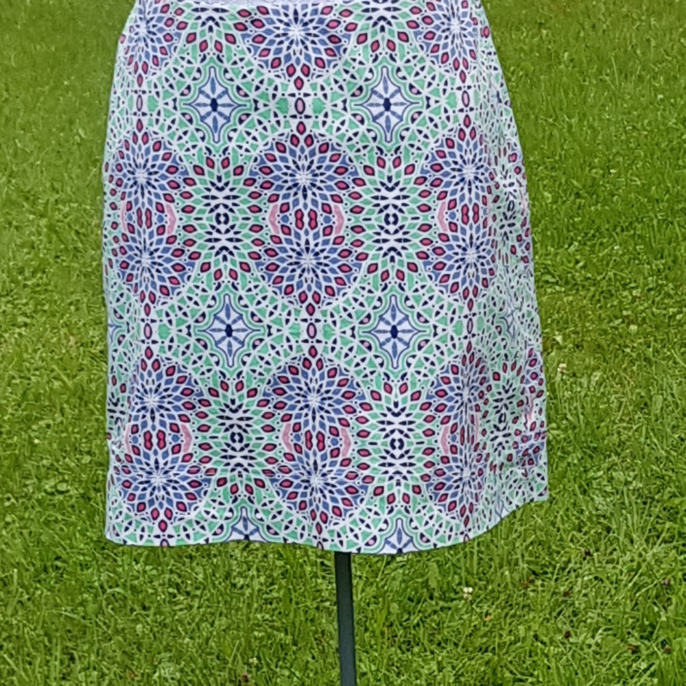Talbots Skirt Size 8 Green Multicolor Damask Print Preppy Office Lined Stretchy
